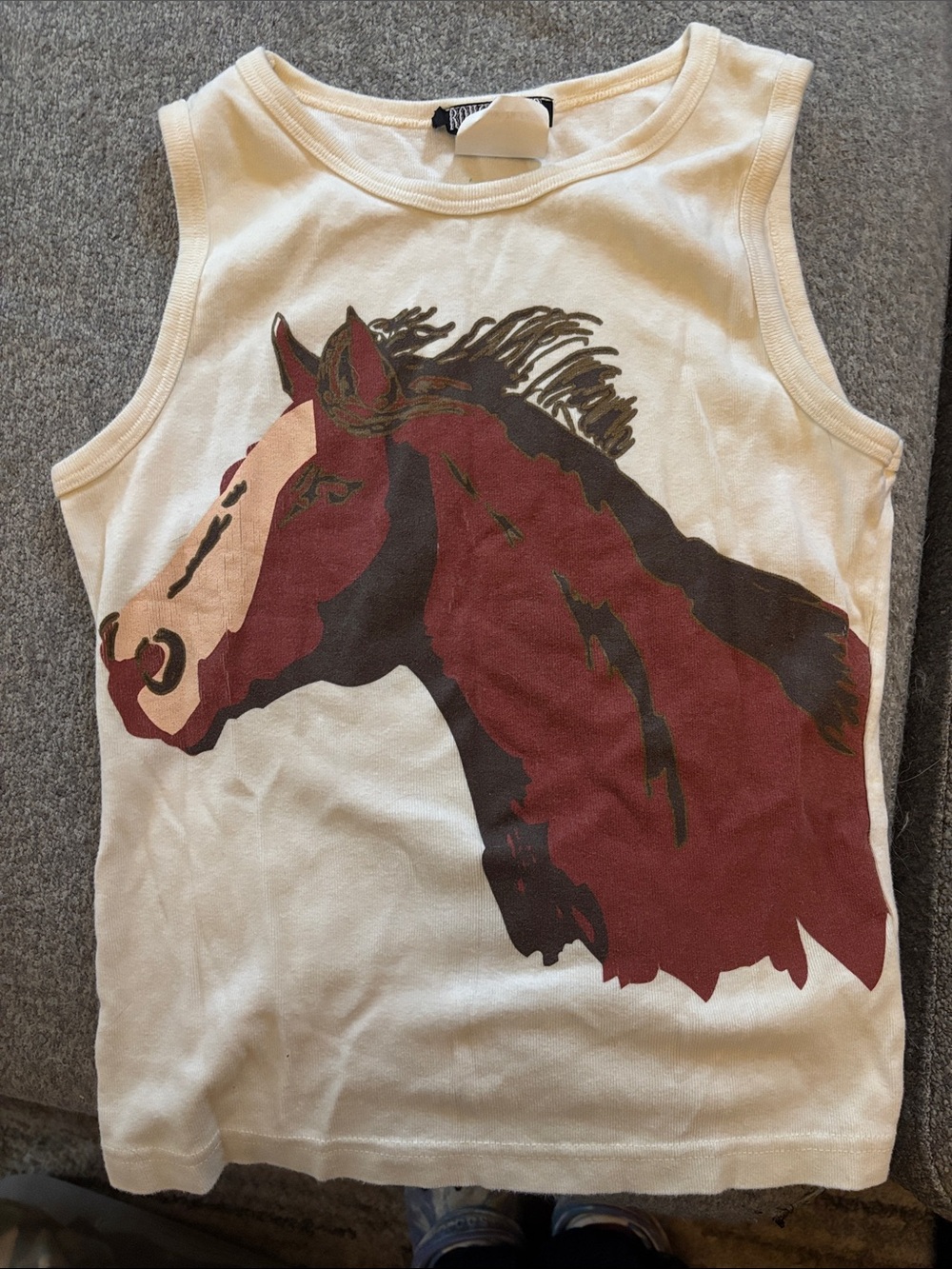 Cream Kids Tank Top with Brown Horse Illustration